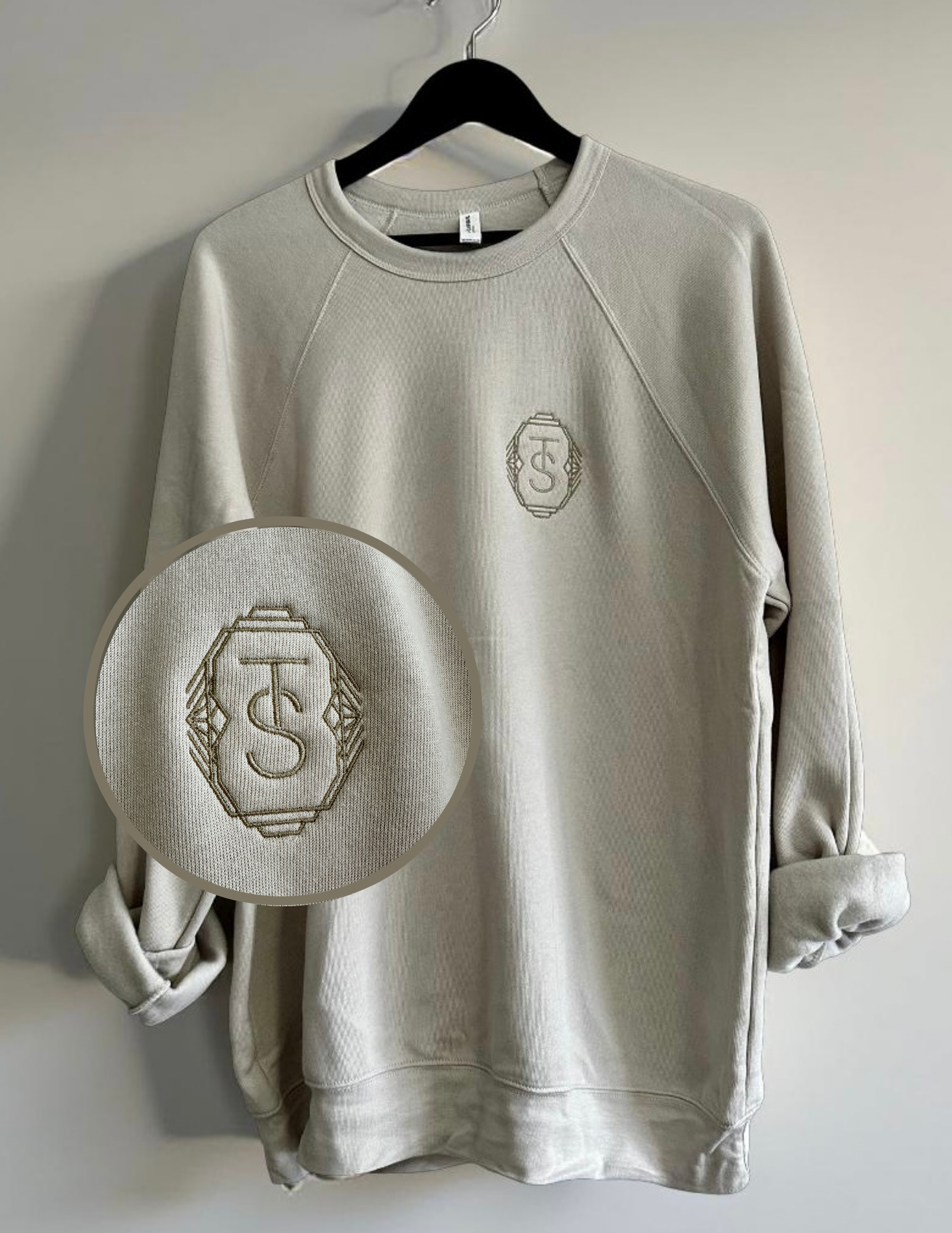 TS Logo  - Embroidered Crewneck - Tan & Gold