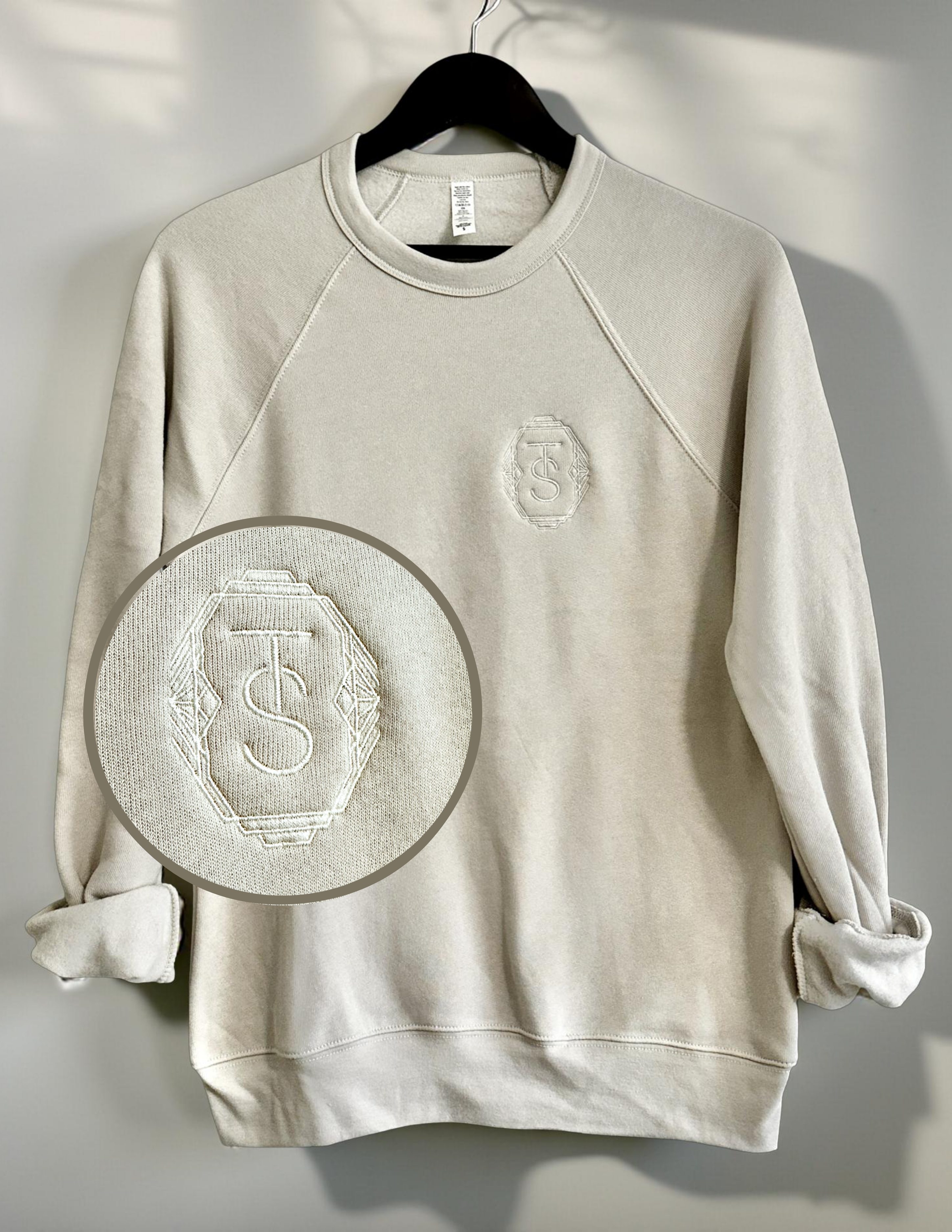TS Logo  - Embroidered Crewneck - Tan & Beige